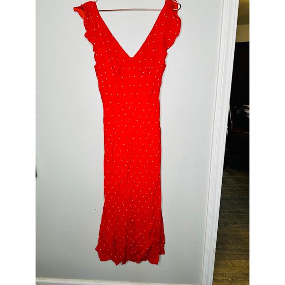 JASON WU COLLECTIVE Red Polka Dot Flutter Sleeve V-Neck Midi Dress Size 2 - Picture 3 of 15